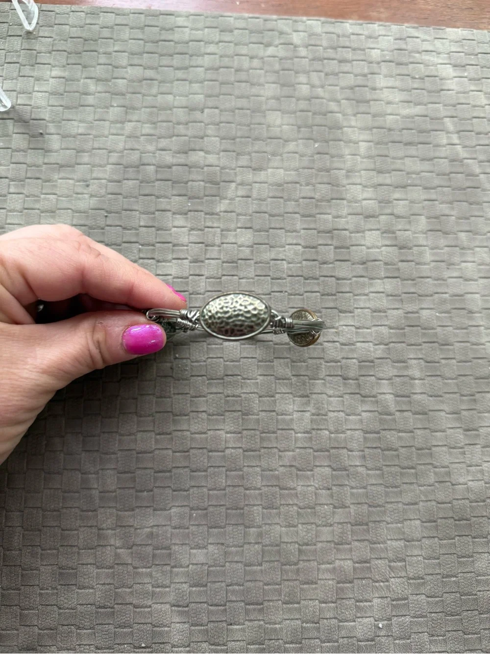 Silver Hammered Oval wired Bangle Bracelet